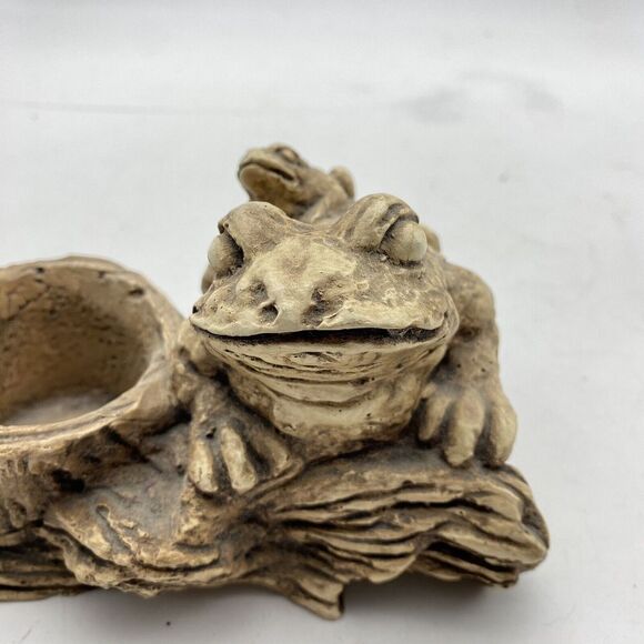 Vtg Pompadour Planter Frog w‎ Baby Figurine AF 77 Trinket Dish Faux Wood 4” - Picture 2 of 15
